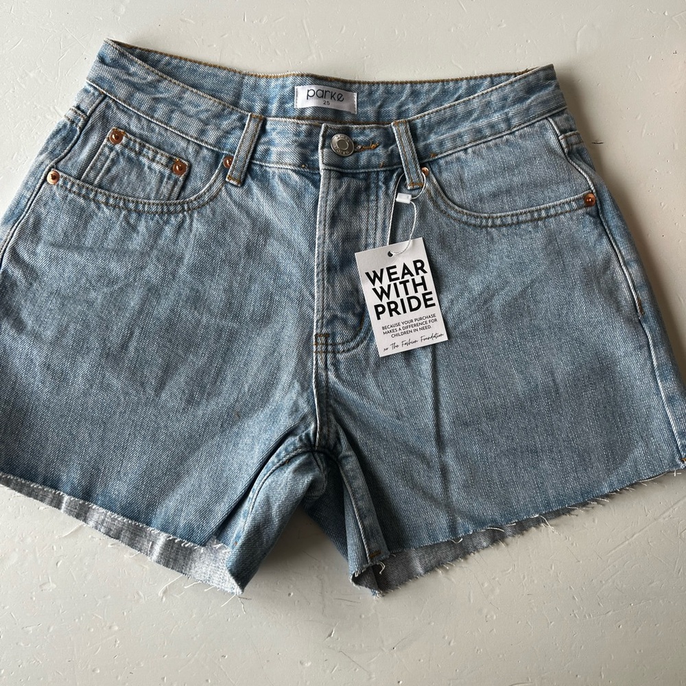 Parke Blue Jean Shorts with Frayed Hem